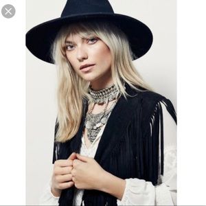 Free People Suede Black Fringe Shawl/Vest